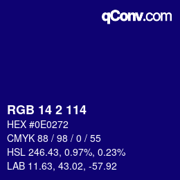 Color code: RGB 14 2 114 | qconv.com