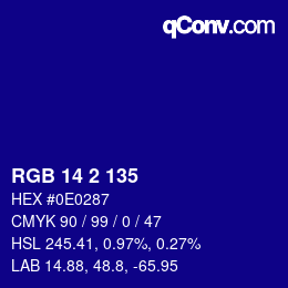 カラーコード: RGB 14 2 135 | qconv.com