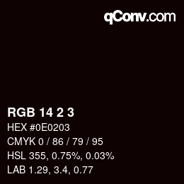 颜色代码: RGB 14 2 3 | qconv.com