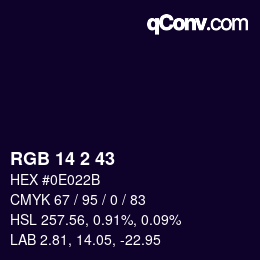 Color code: RGB 14 2 43 | qconv.com
