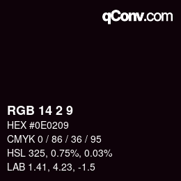 颜色代码: RGB 14 2 9 | qconv.com