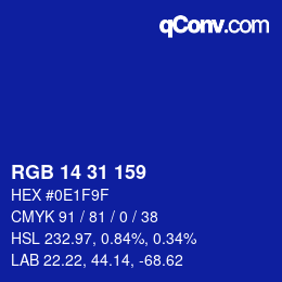 カラーコード: RGB 14 31 159 | qconv.com