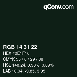 Color code: RGB 14 31 22 | qconv.com