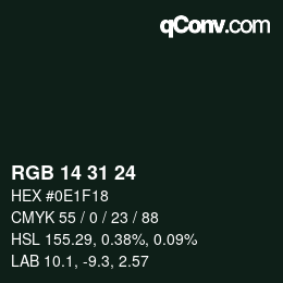 Color code: RGB 14 31 24 | qconv.com