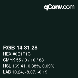 Color code: RGB 14 31 28 | qconv.com