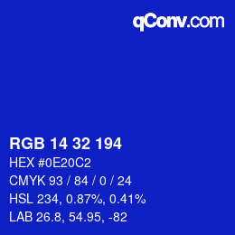 Color code: RGB 14 32 194 | qconv.com