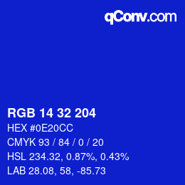 Color code: RGB 14 32 204 | qconv.com