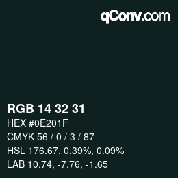 Color code: RGB 14 32 31 | qconv.com