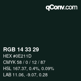 Color code: RGB 14 33 29 | qconv.com