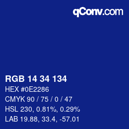 Color code: RGB 14 34 134 | qconv.com