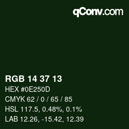 カラーコード: RGB 14 37 13 | qconv.com