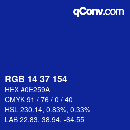 颜色代码: RGB 14 37 154 | qconv.com