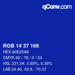 Color code: RGB 14 37 168 | qconv.com