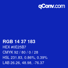 カラーコード: RGB 14 37 183 | qconv.com