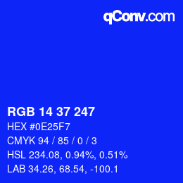 カラーコード: RGB 14 37 247 | qconv.com