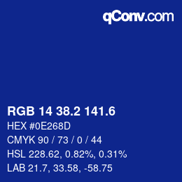 カラーコード: RGB 14 38.2 141.6 | qconv.com