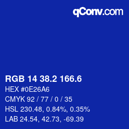 カラーコード: RGB 14 38.2 166.6 | qconv.com