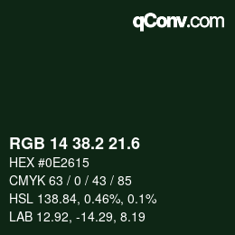 カラーコード: RGB 14 38.2 21.6 | qconv.com