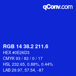 カラーコード: RGB 14 38.2 211.6 | qconv.com