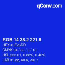 カラーコード: RGB 14 38.2 221.6 | qconv.com