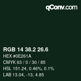 カラーコード: RGB 14 38.2 26.6 | qconv.com
