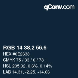 カラーコード: RGB 14 38.2 56.6 | qconv.com