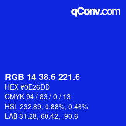 カラーコード: RGB 14 38.6 221.6 | qconv.com