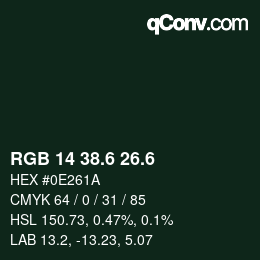 カラーコード: RGB 14 38.6 26.6 | qconv.com