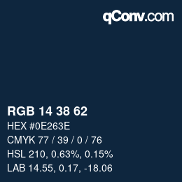 Color code: RGB 14 38 62 | qconv.com