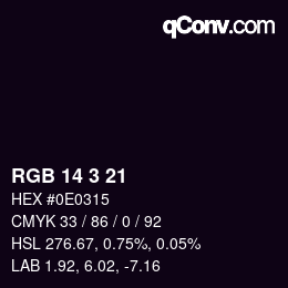 Color code: RGB 14 3 21 | qconv.com