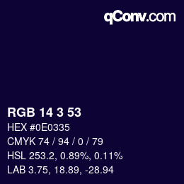カラーコード: RGB 14 3 53 | qconv.com