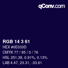 カラーコード: RGB 14 3 61 | qconv.com