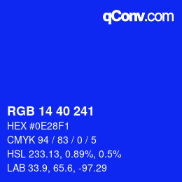 Color code: RGB 14 40 241 | qconv.com