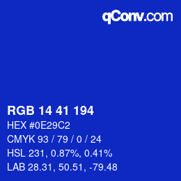 Color code: RGB 14 41 194 | qconv.com