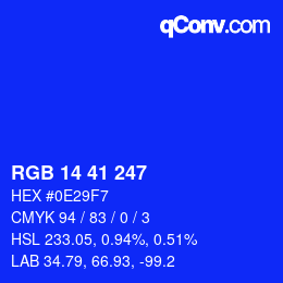 Color code: RGB 14 41 247 | qconv.com