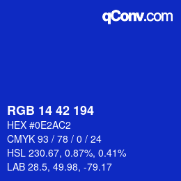 Color code: RGB 14 42 194 | qconv.com