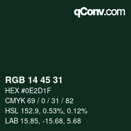 カラーコード: RGB 14 45 31 | qconv.com