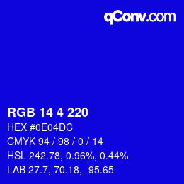 颜色代码: RGB 14 4 220 | qconv.com