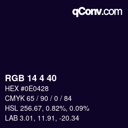 Color code: RGB 14 4 40 | qconv.com