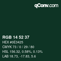 Color code: RGB 14 52 37 | qconv.com