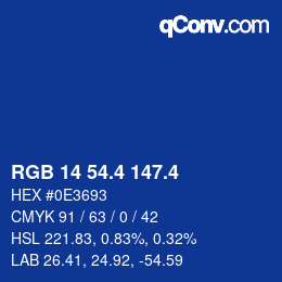 カラーコード: RGB 14 54.4 147.4 | qconv.com