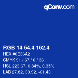 カラーコード: RGB 14 54.4 162.4 | qconv.com