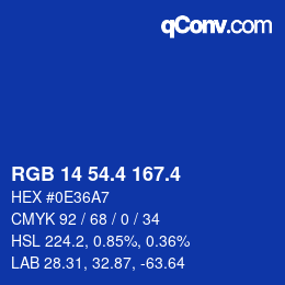 カラーコード: RGB 14 54.4 167.4 | qconv.com