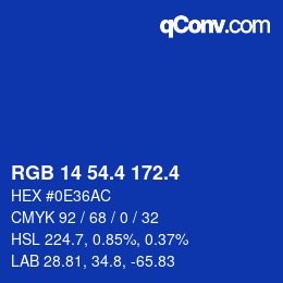 カラーコード: RGB 14 54.4 172.4 | qconv.com
