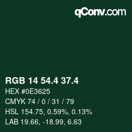 カラーコード: RGB 14 54.4 37.4 | qconv.com