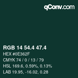 カラーコード: RGB 14 54.4 47.4 | qconv.com