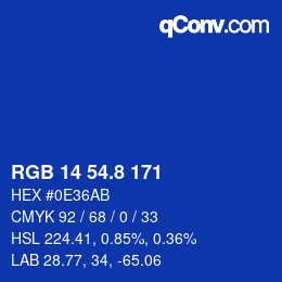 カラーコード: RGB 14 54.8 171 | qconv.com