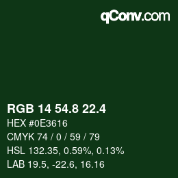 カラーコード: RGB 14 54.8 22.4 | qconv.com
