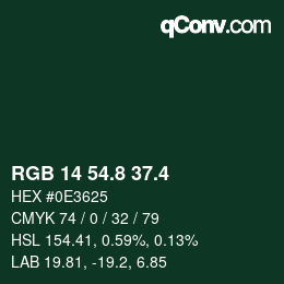 カラーコード: RGB 14 54.8 37.4 | qconv.com