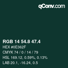 カラーコード: RGB 14 54.8 47.4 | qconv.com